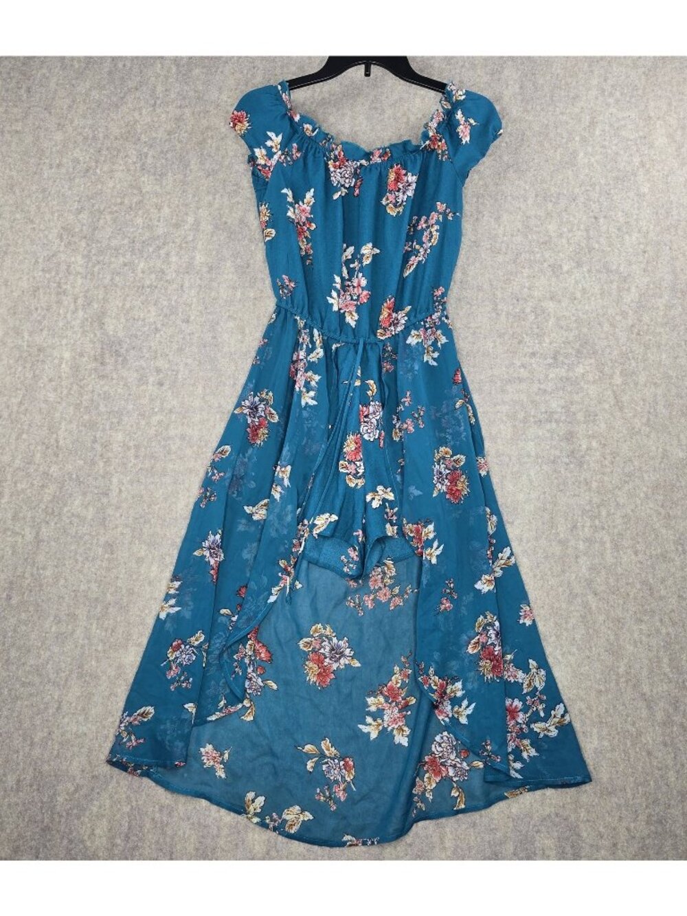 Cchoy Womens Floral Maxi Dress Blue S Off Shoulder Lightweight Semi-Sheer Fabric